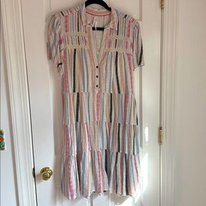 Anthropologie Georgina Tiered Cotton Shirtdress Large EUC